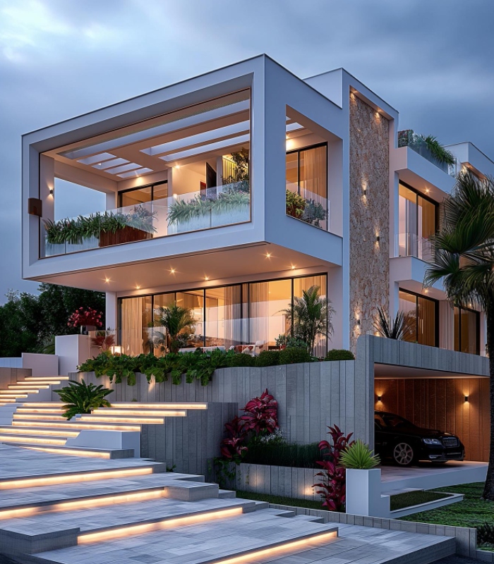 Architecture moderne et élégante – Cividini Architecture Maison contemporaine design avec façade vitrée et terrasses végétalisées conçue par un architecte.