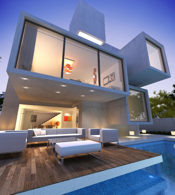 Architecture moderne et minimaliste – Cividini Architecture Villa contemporaine cubique avec piscine et grandes baies vitrées, création architecturale moderne.