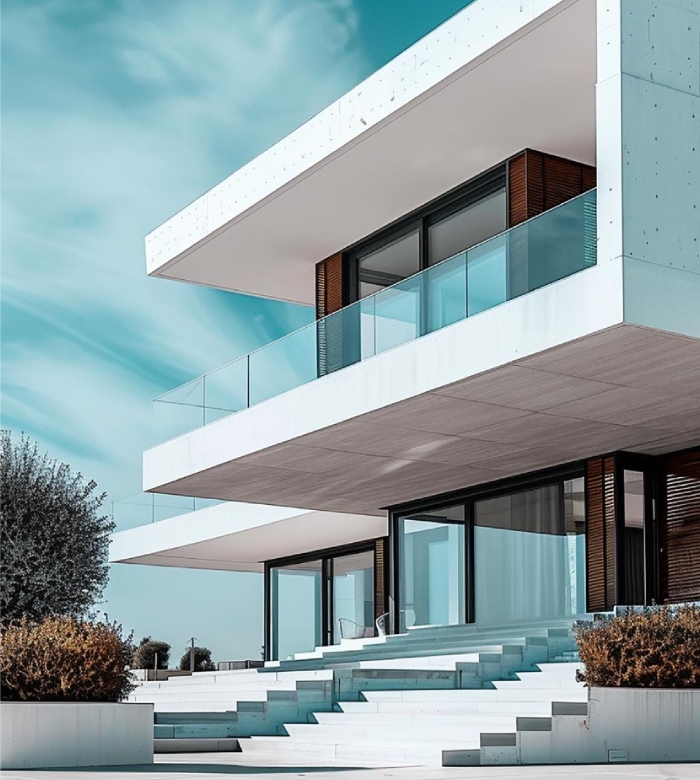 Architecture minimaliste moderne – Cividini Architecture Maison d’architecte minimaliste à étages avec lignes épurées et grandes baies vitrées.